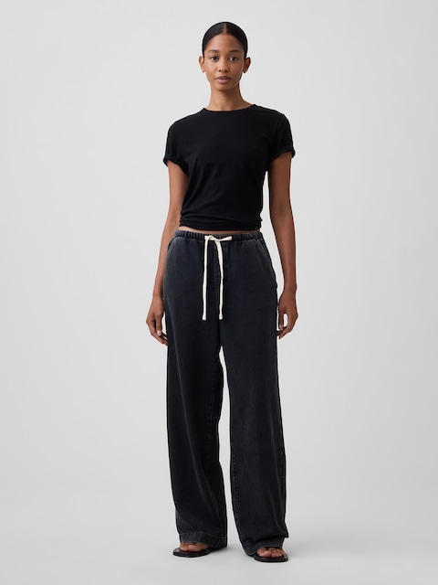 High Rise Pull-On Wide-Leg Jeans