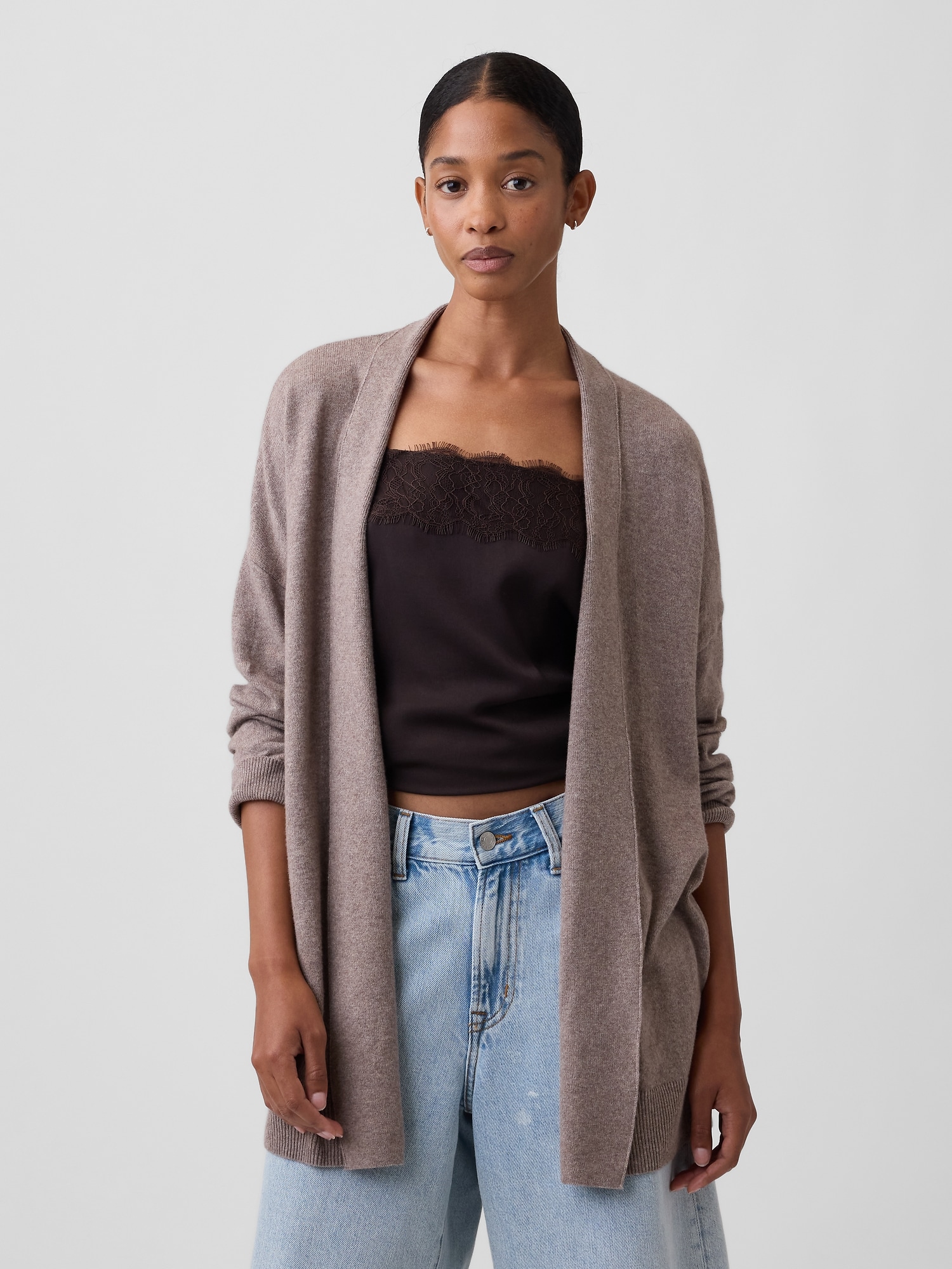 CashSoft Relaxed Open-Front Cardigan