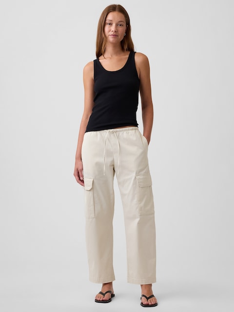 Mid Rise Pull-On Cargo Barrel Khakis