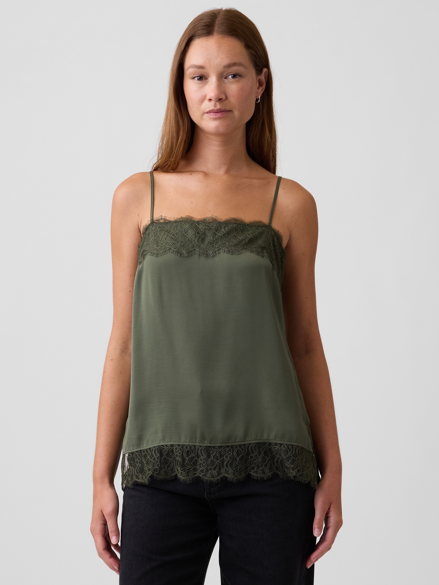 Satin Lace-Trim Cami