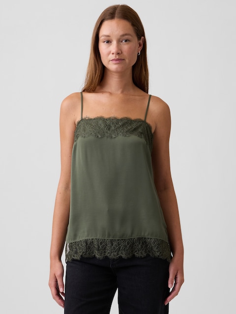 Satin Lace-Trim Cami
