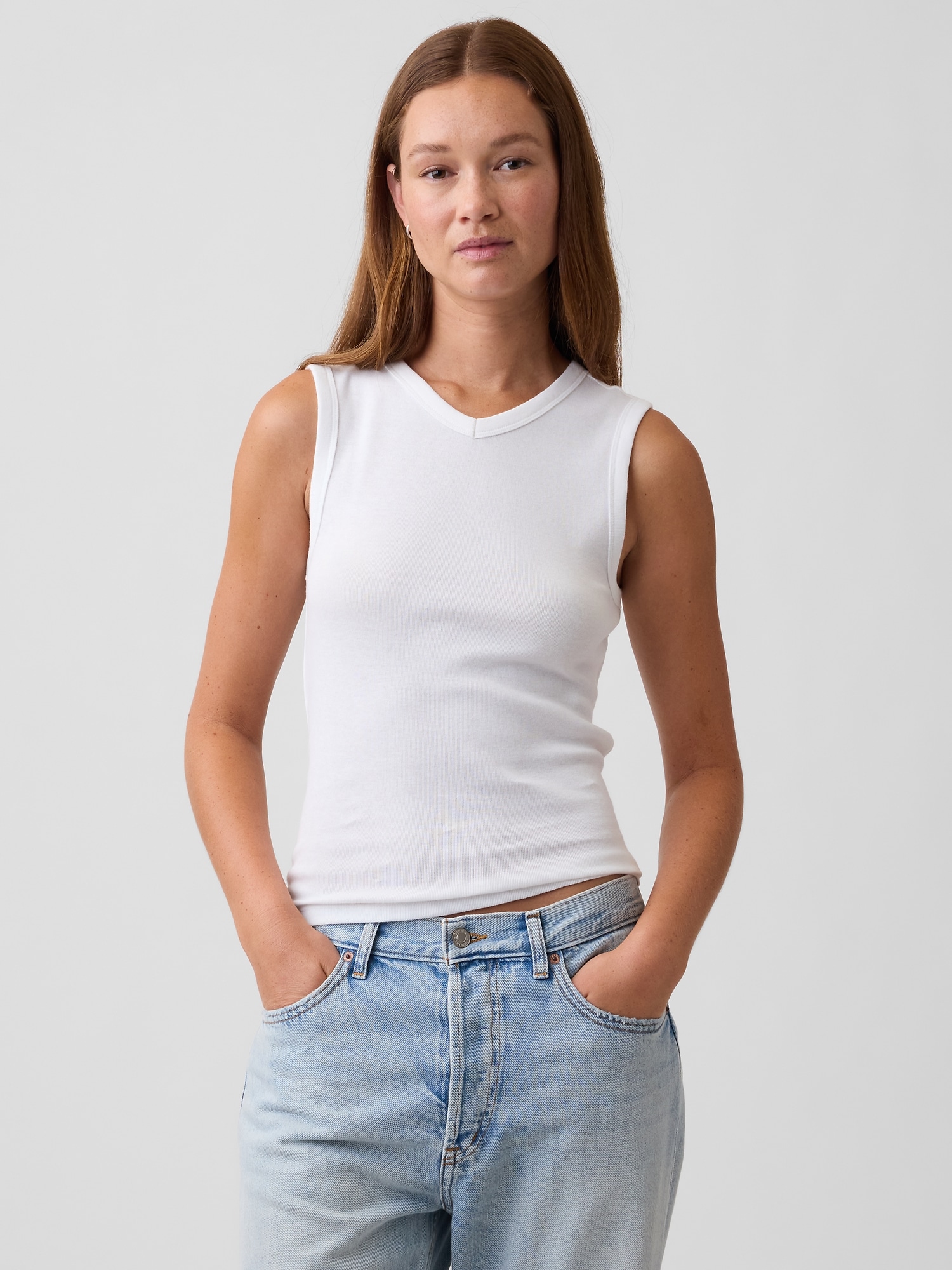 Modern Ribbed High-Neck Tank Top