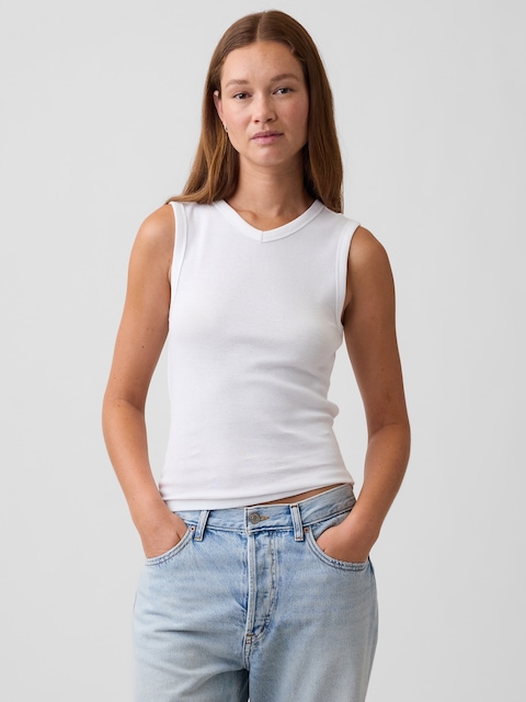 Modern Ribbed High-Neck Tank Top