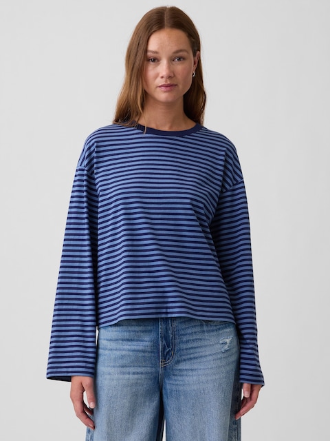 Oversized Boxy Stripe Crewneck T-Shirt