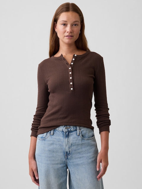 Pointelle Henley T-Shirt
