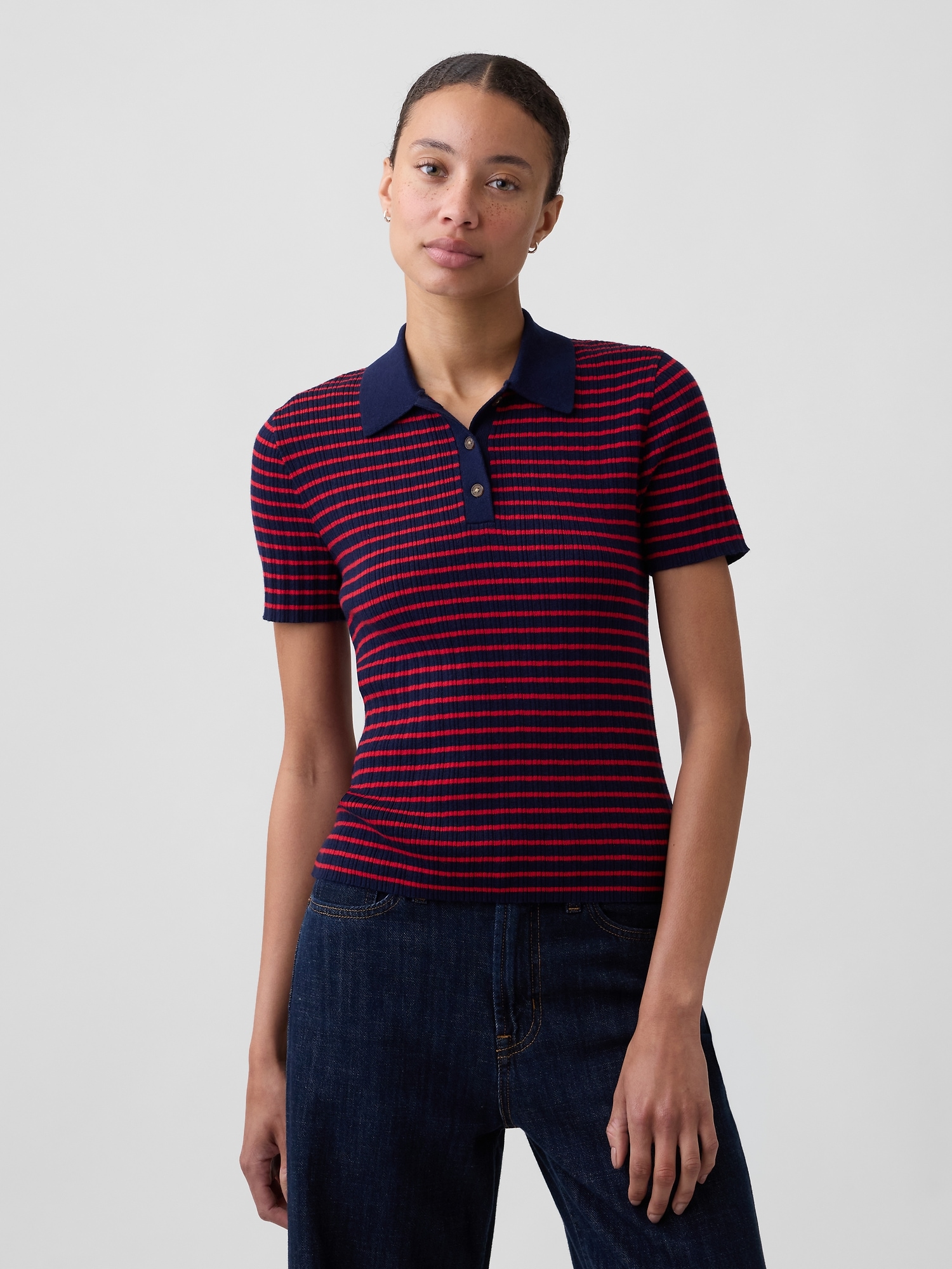 Ribbed Sweater Polo Shirt