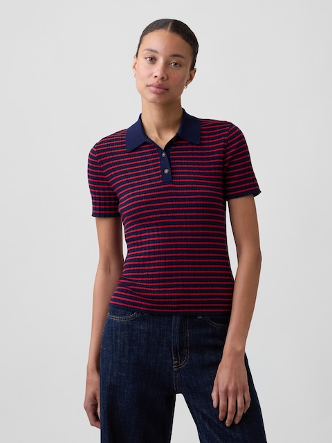 Ribbed Sweater Polo Shirt