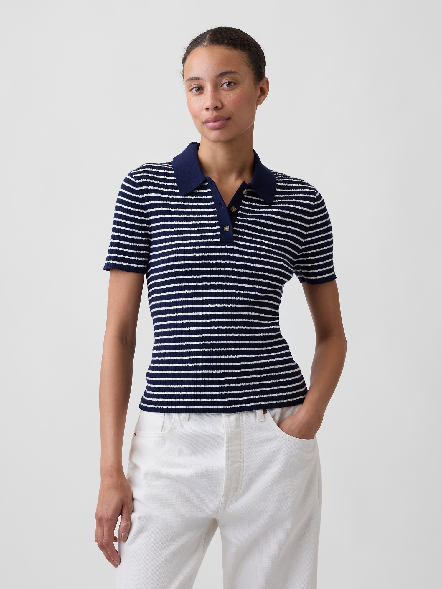 Ribbed Sweater Polo Shirt