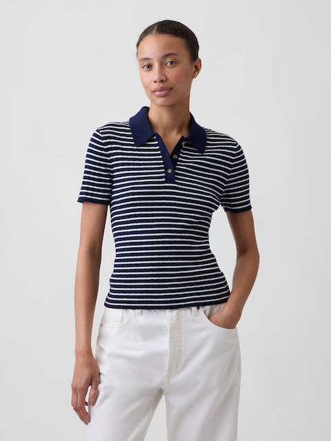 Ribbed Sweater Polo Shirt