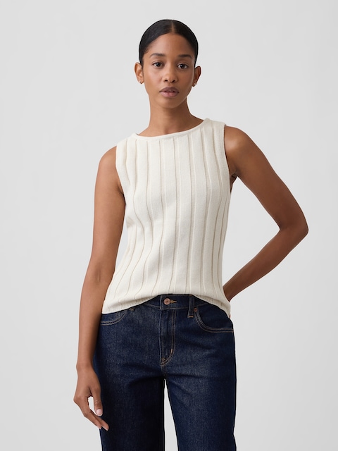 Ribbed Boatneck Sweater Top