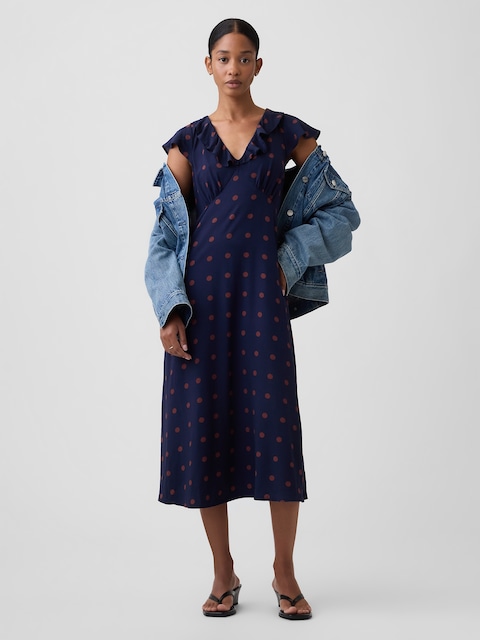 Flutter Sleeve V-Neck Midi Dress