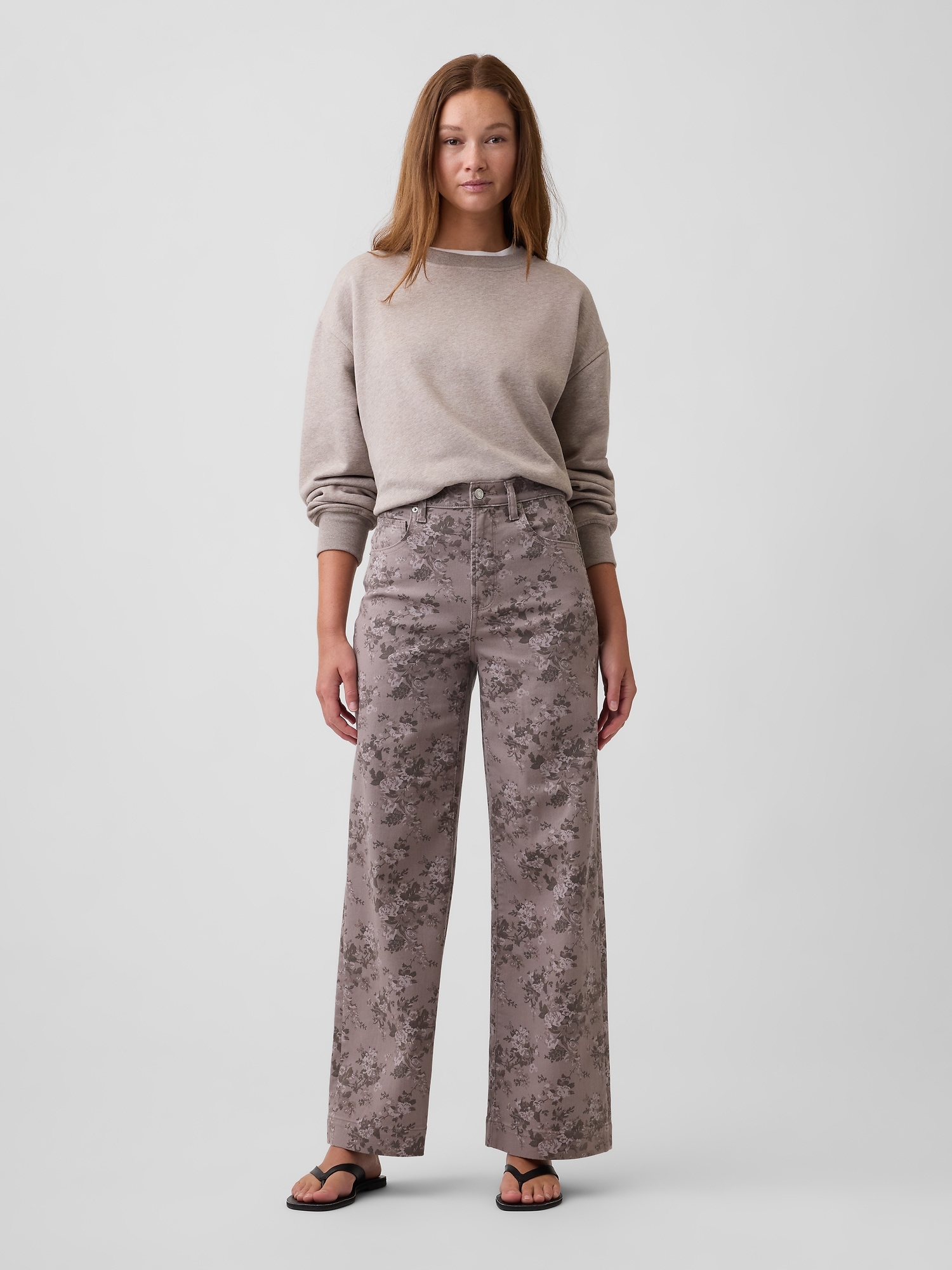 High Rise Wide-Leg Print Crop Jeans