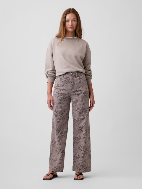 High Rise Wide-Leg Print Crop Jeans