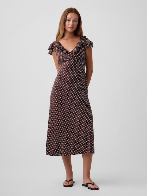 Flutter Sleeve V-Neck Midi Dress