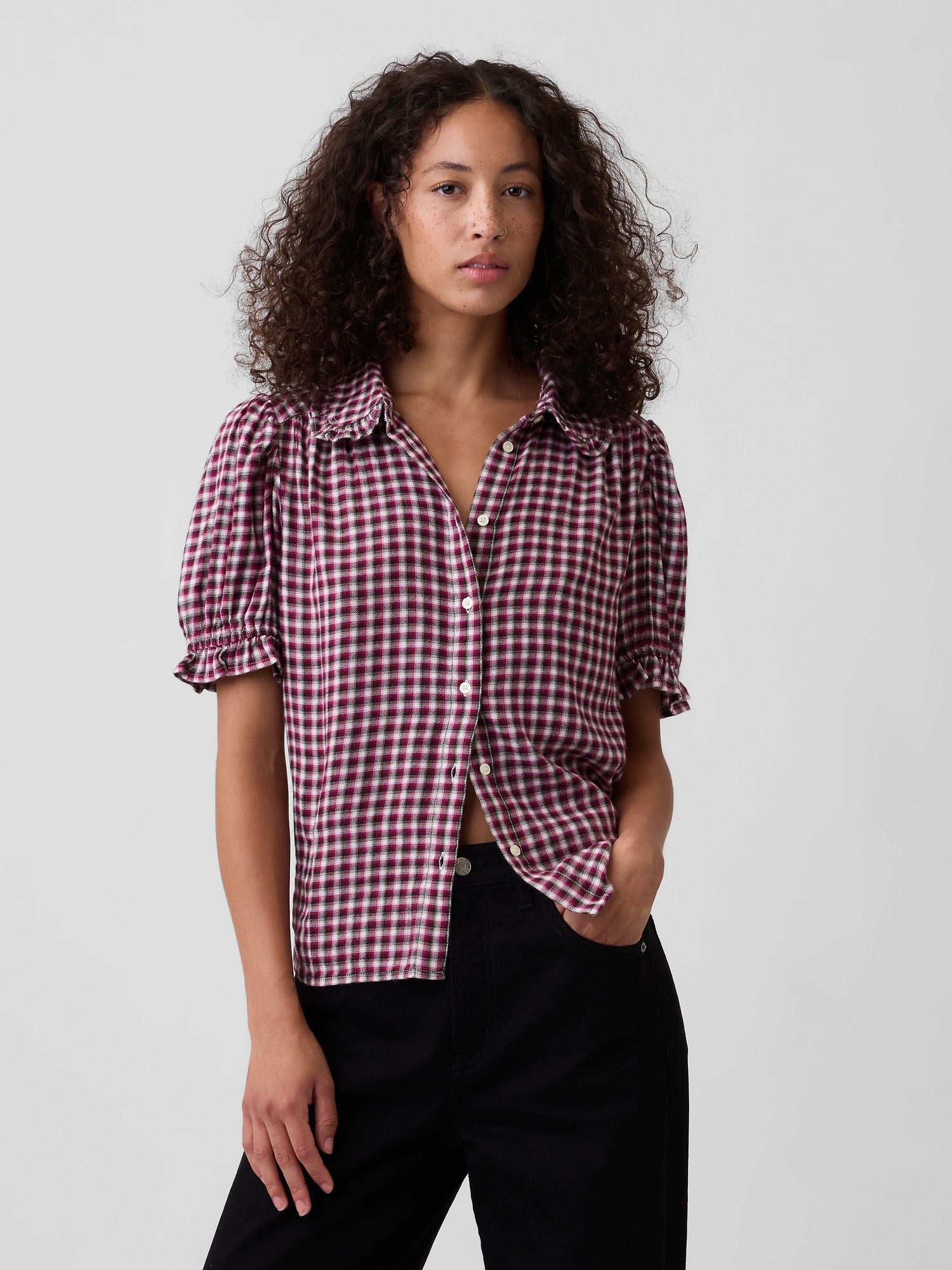 Puff Sleeve Flannel Shirt