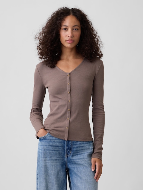 Fitted Ribbed V-Neck Top