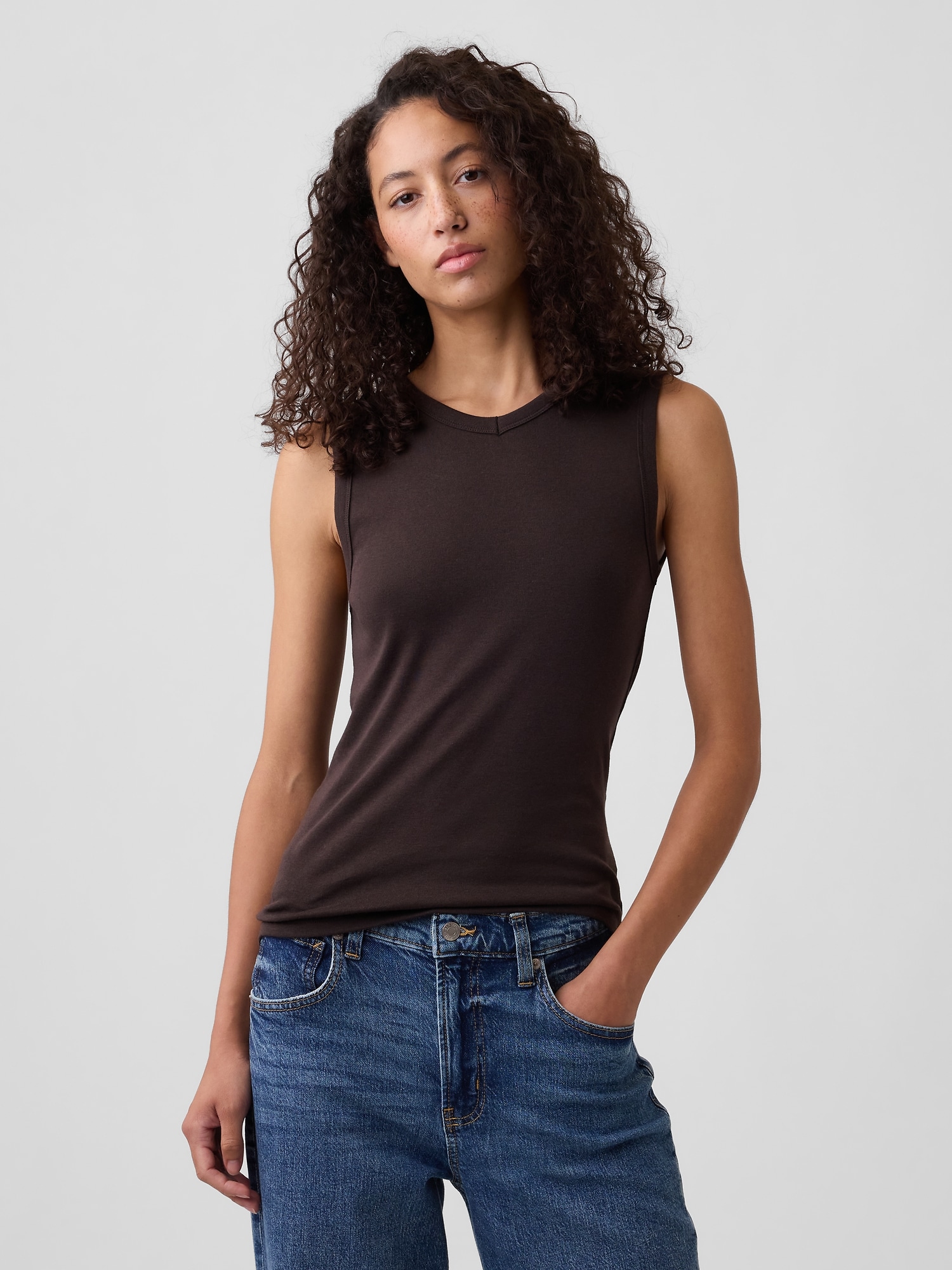 Modern Ribbed High-Neck Tank Top