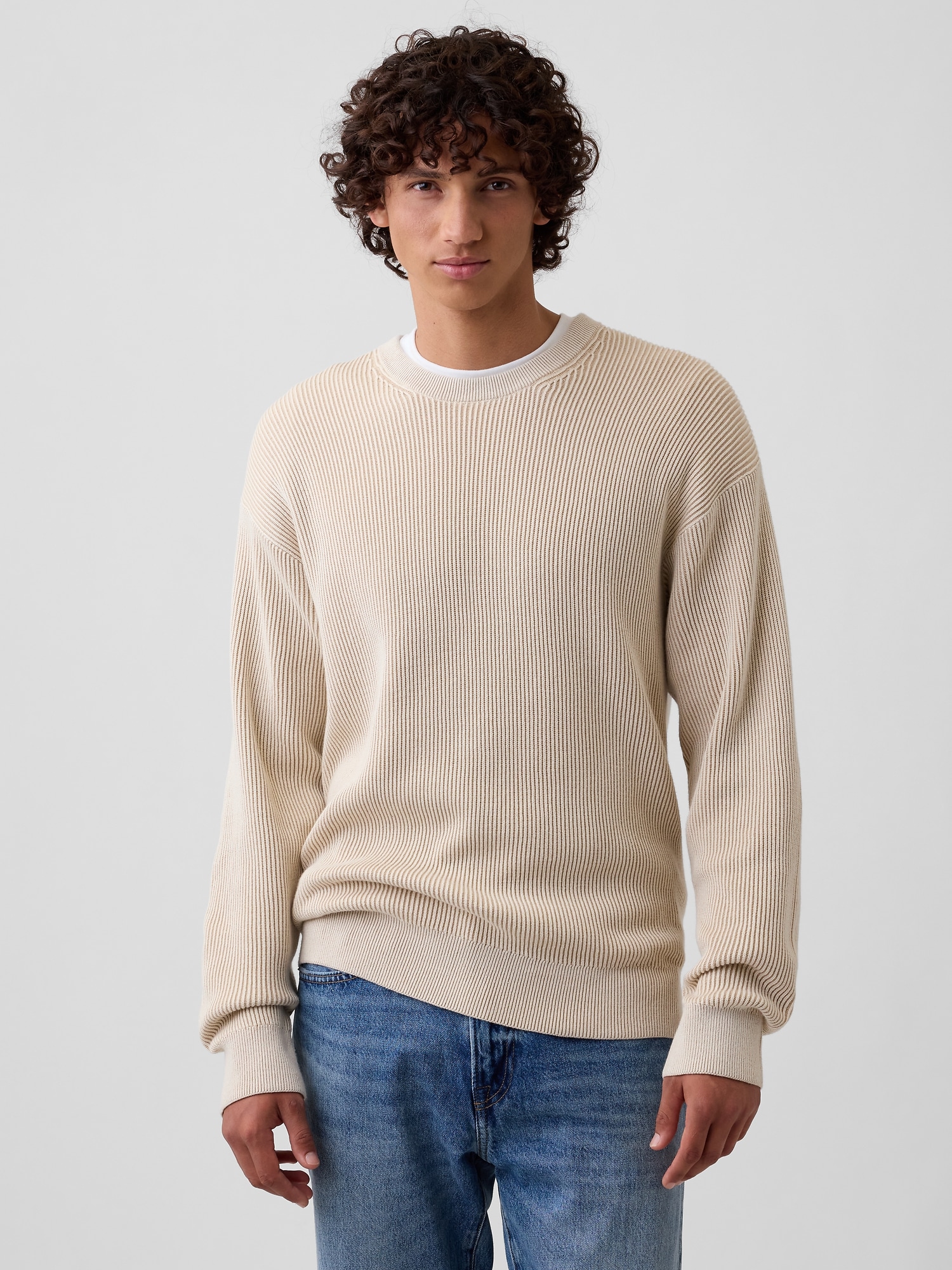 Relaxed Fisherman Stitch Crewneck Sweater