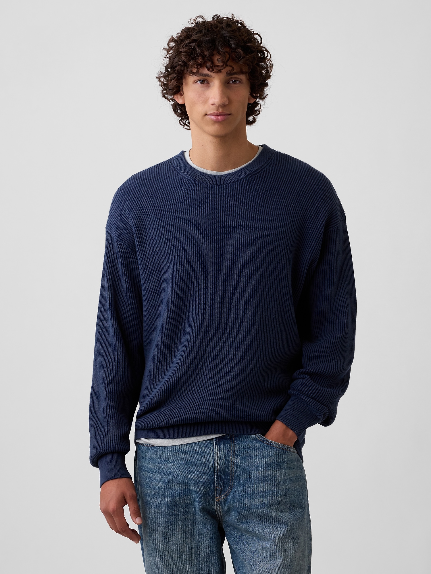 Relaxed Fisherman Stitch Crewneck Sweater