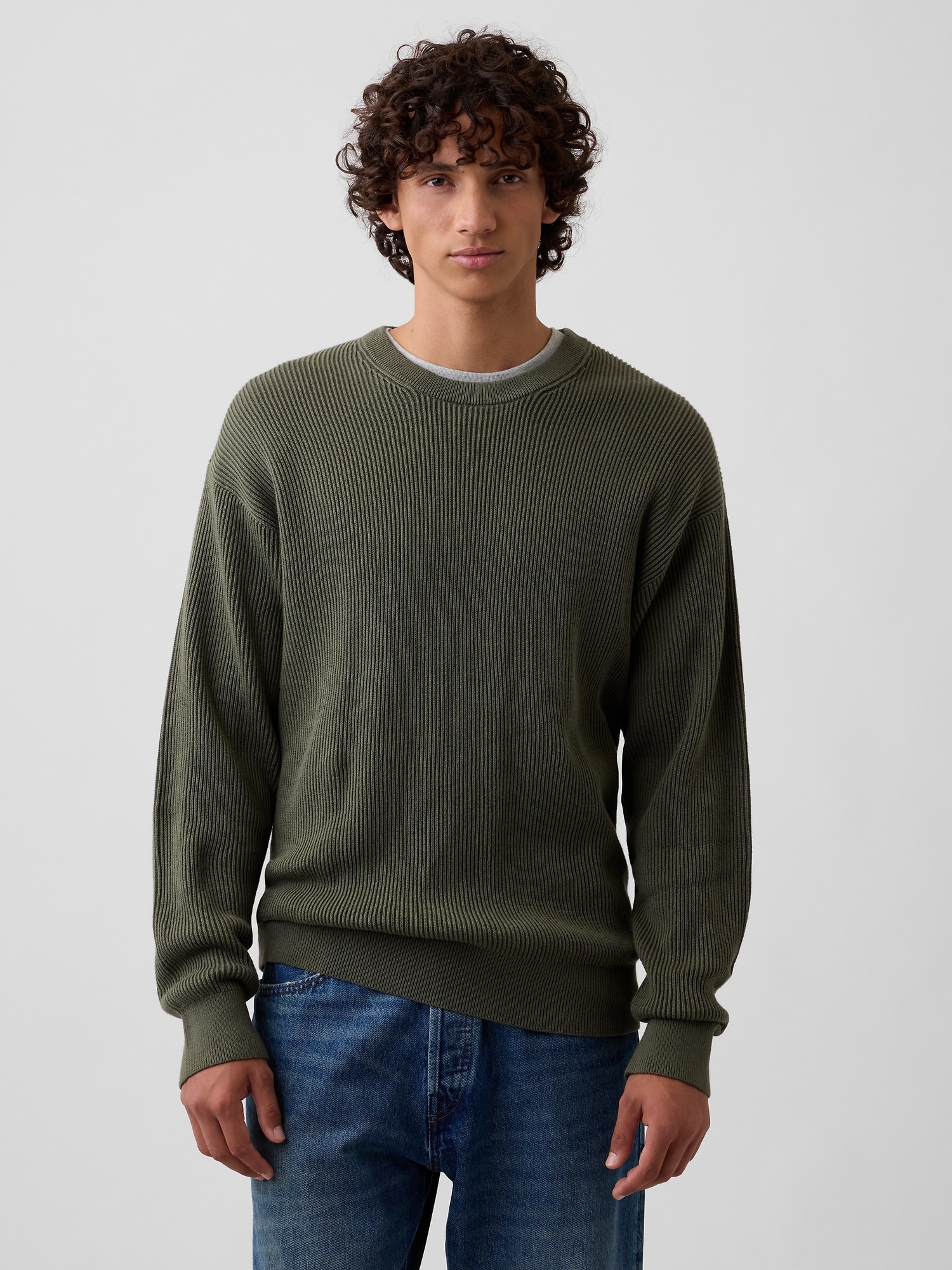 Relaxed Fisherman Stitch Crewneck Sweater