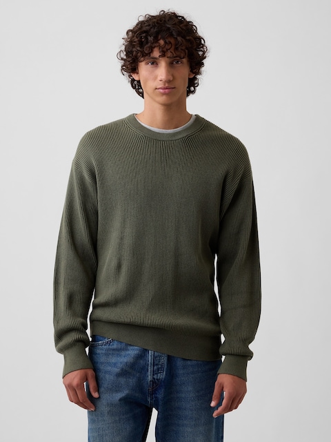 Relaxed Fisherman Stitch Crewneck Sweater