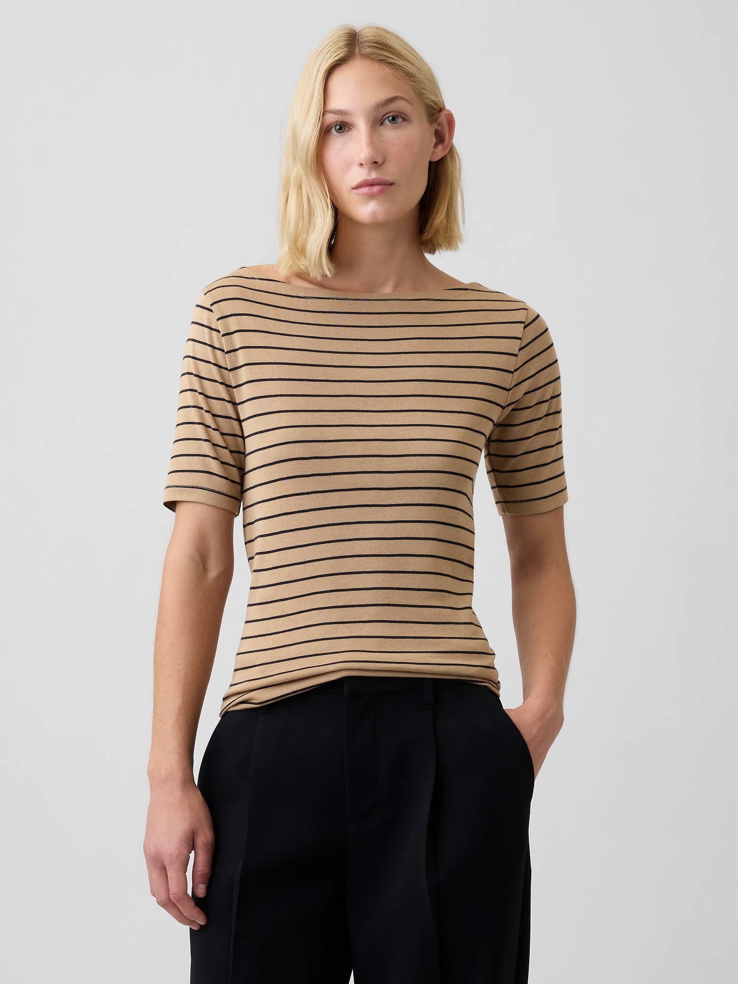 Modern Ribbed Boatneck Top