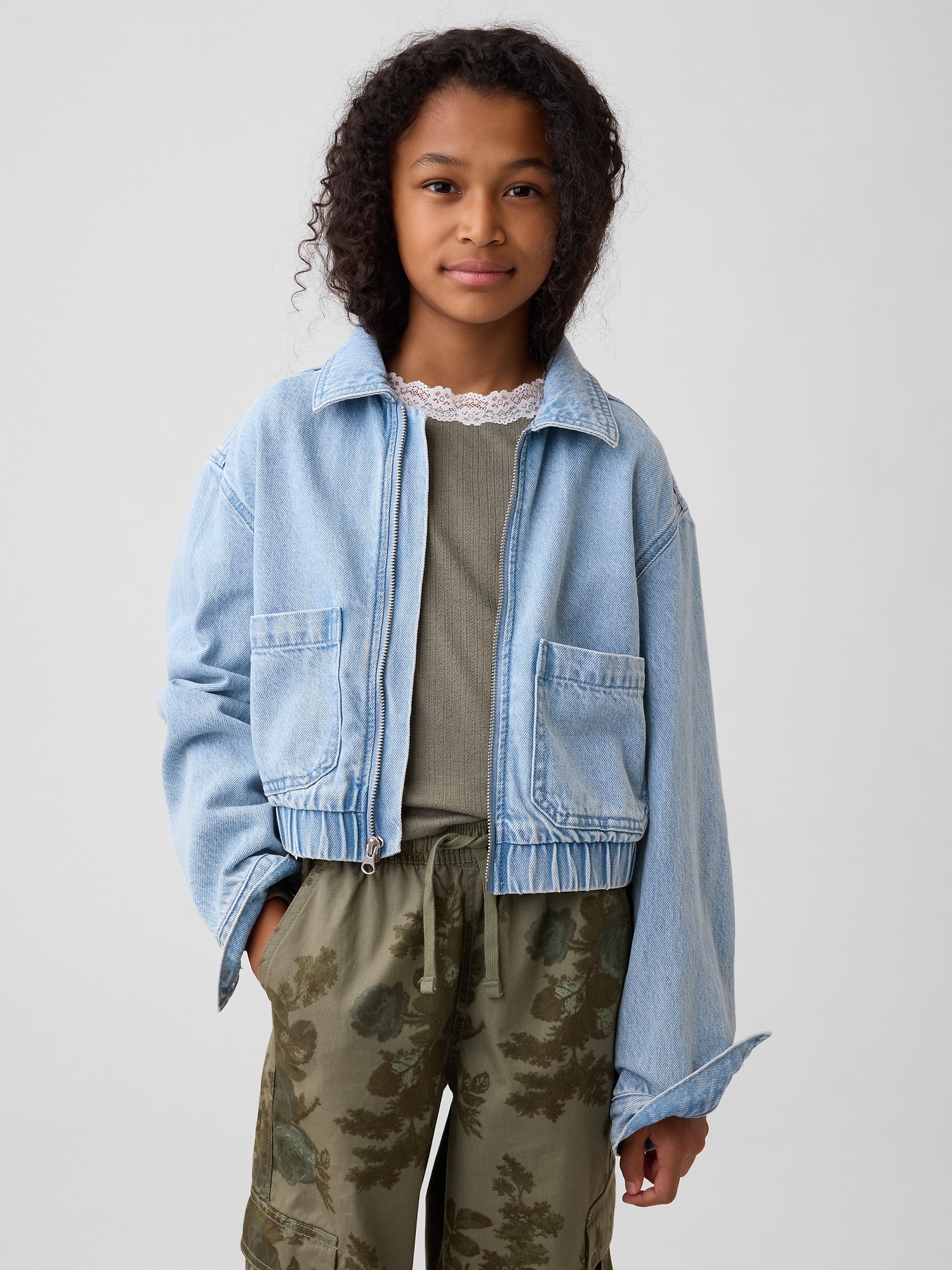 Kids Relaxed Denim Bomber Jacket