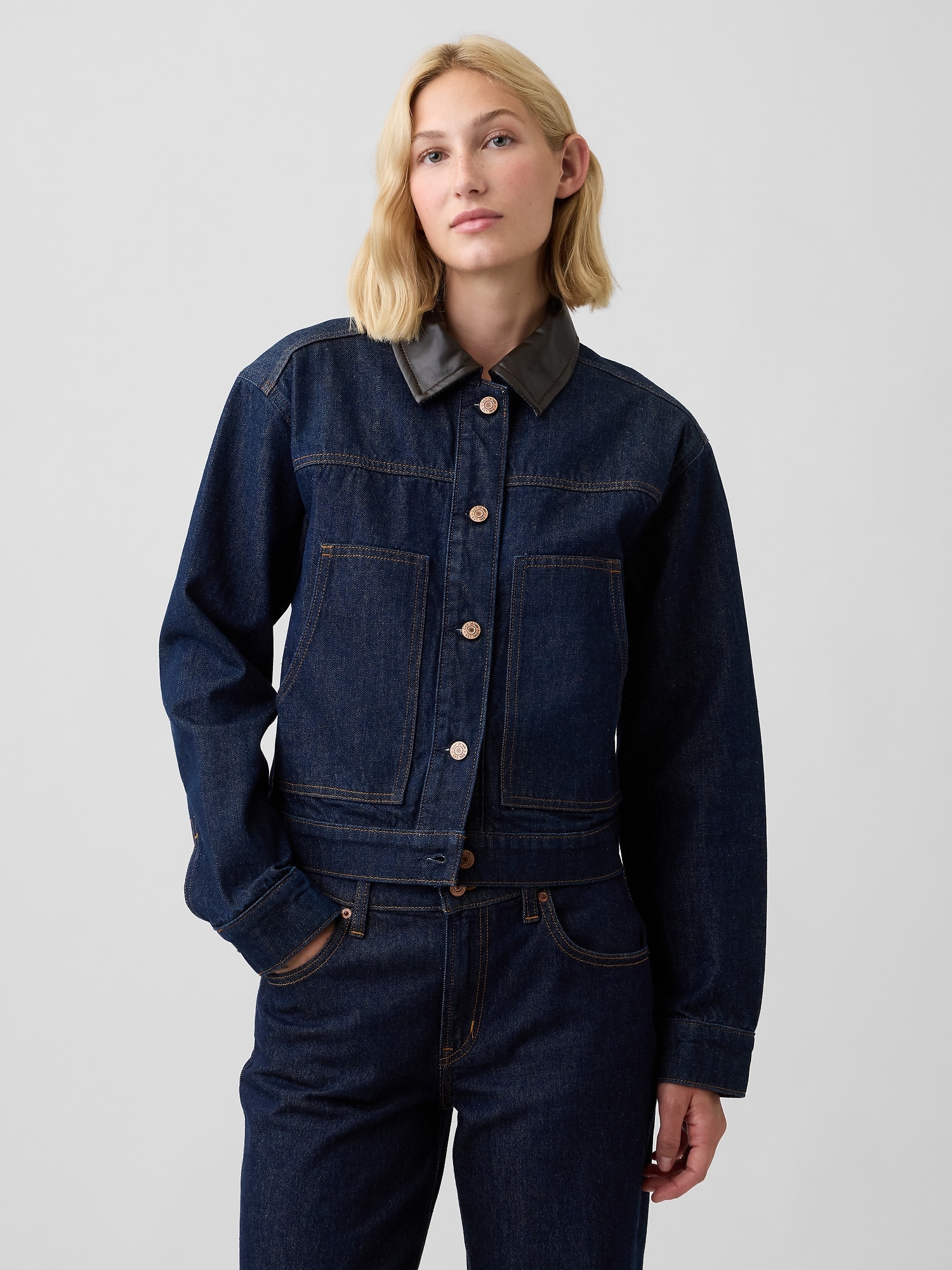 Relaxed Cropped Denim Chore Jacket