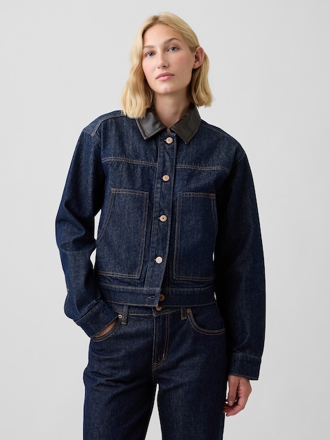 Relaxed Cropped Denim Chore Jacket
