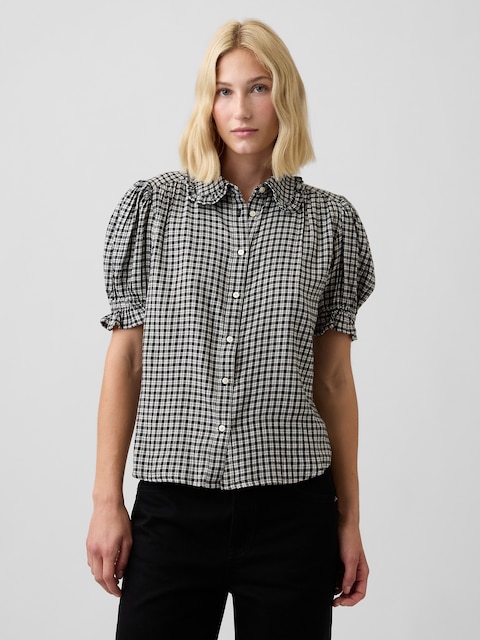Puff Sleeve Flannel Shirt