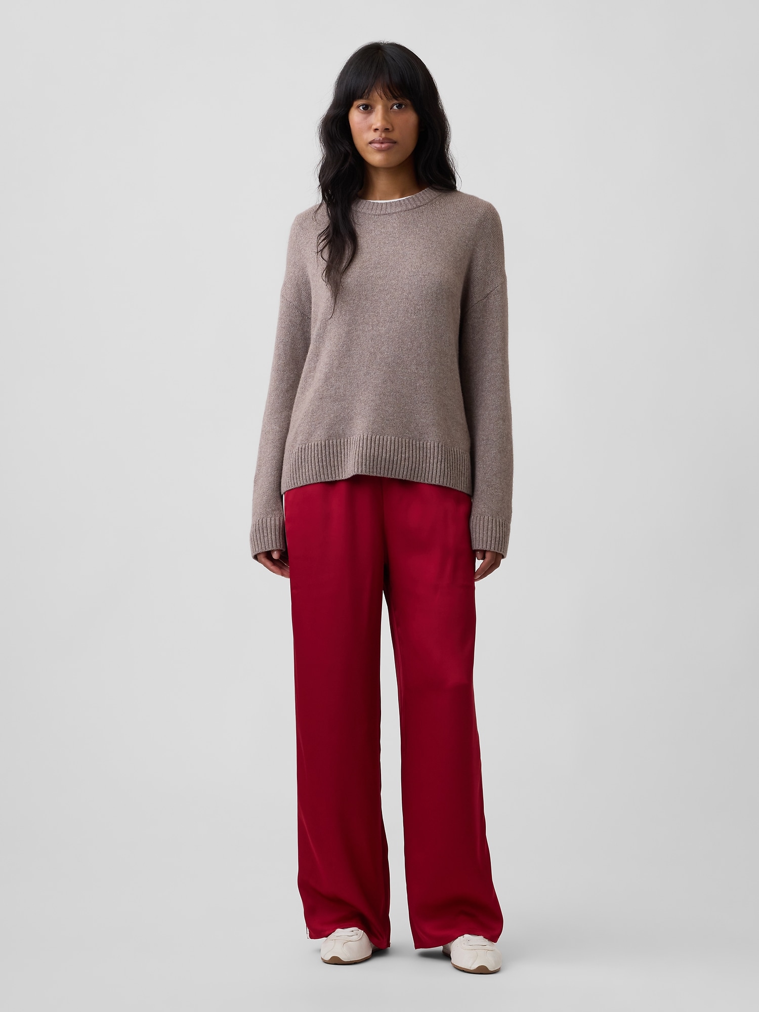 Satin Pull-On Track-Stripe Pants