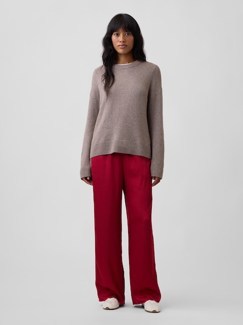 Satin Pull-On Track-Stripe Pants
