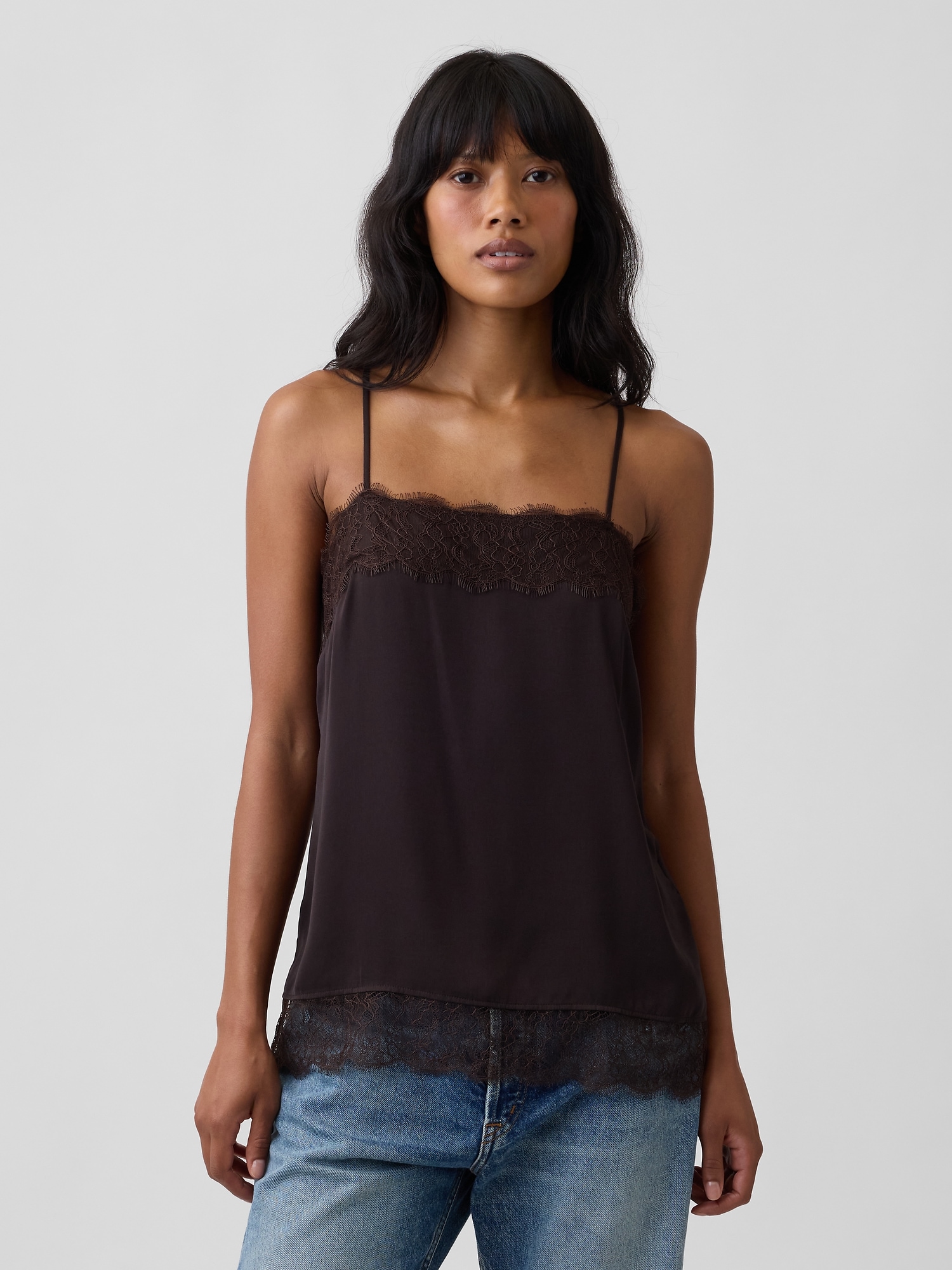 Satin Lace-Trim Cami