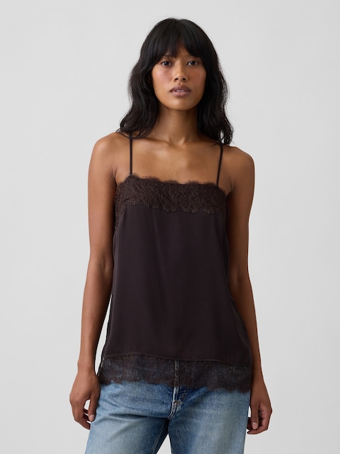 Satin Lace-Trim Cami