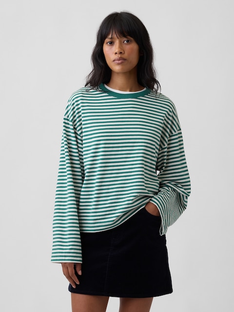 Oversized Boxy Stripe Crewneck T-Shirt