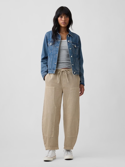Mid Rise Pull-On Barrel Jeans