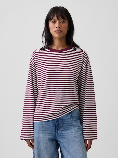 Oversized Boxy Stripe Crewneck T-Shirt