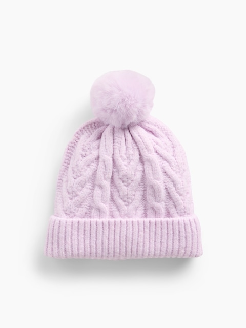 Kids Cable-Knit Poof Beanie