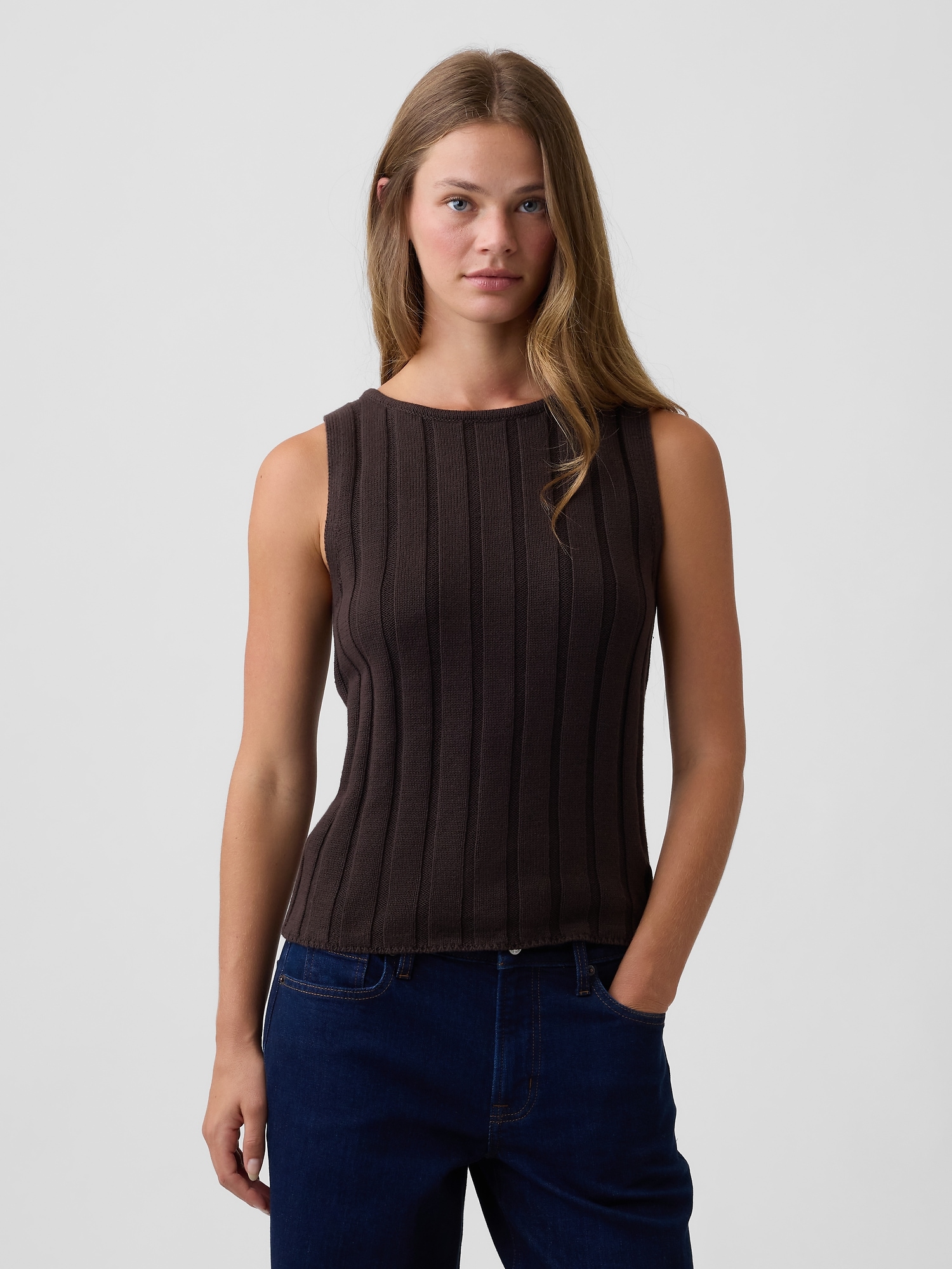 Ribbed Boatneck Sweater Top