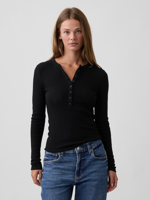 Pointelle Henley T-Shirt