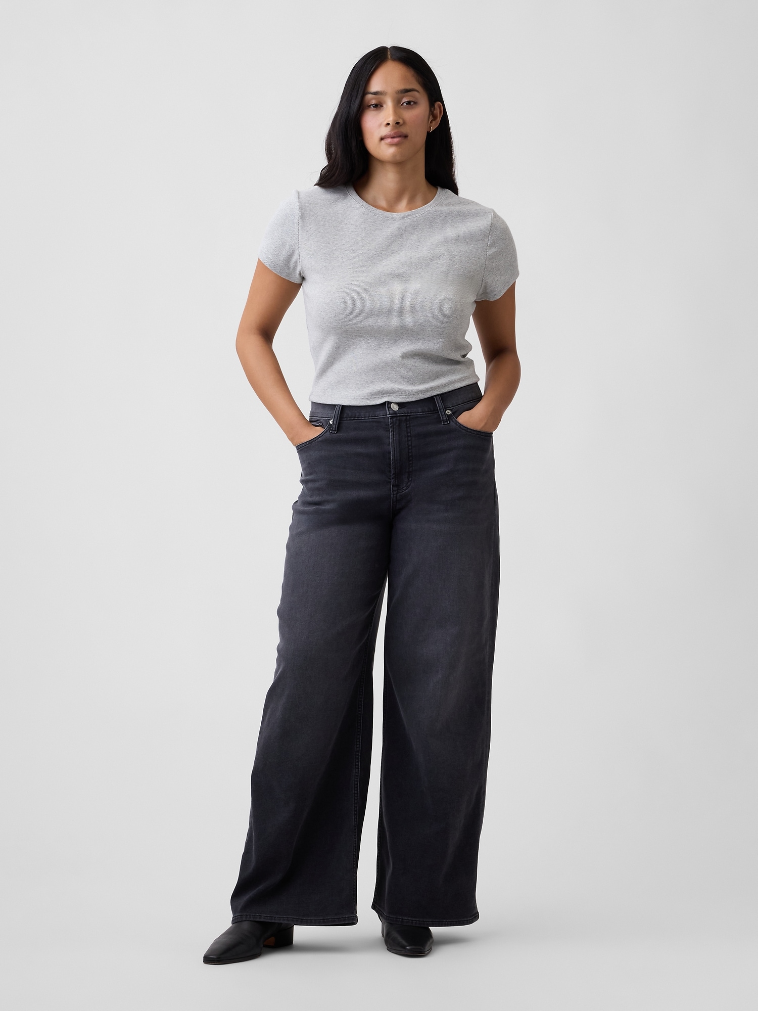 Mid Rise Wide-Leg Sweatpant Jeans