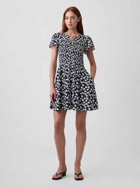 Smocked Flutter Sleeve Mini Dress