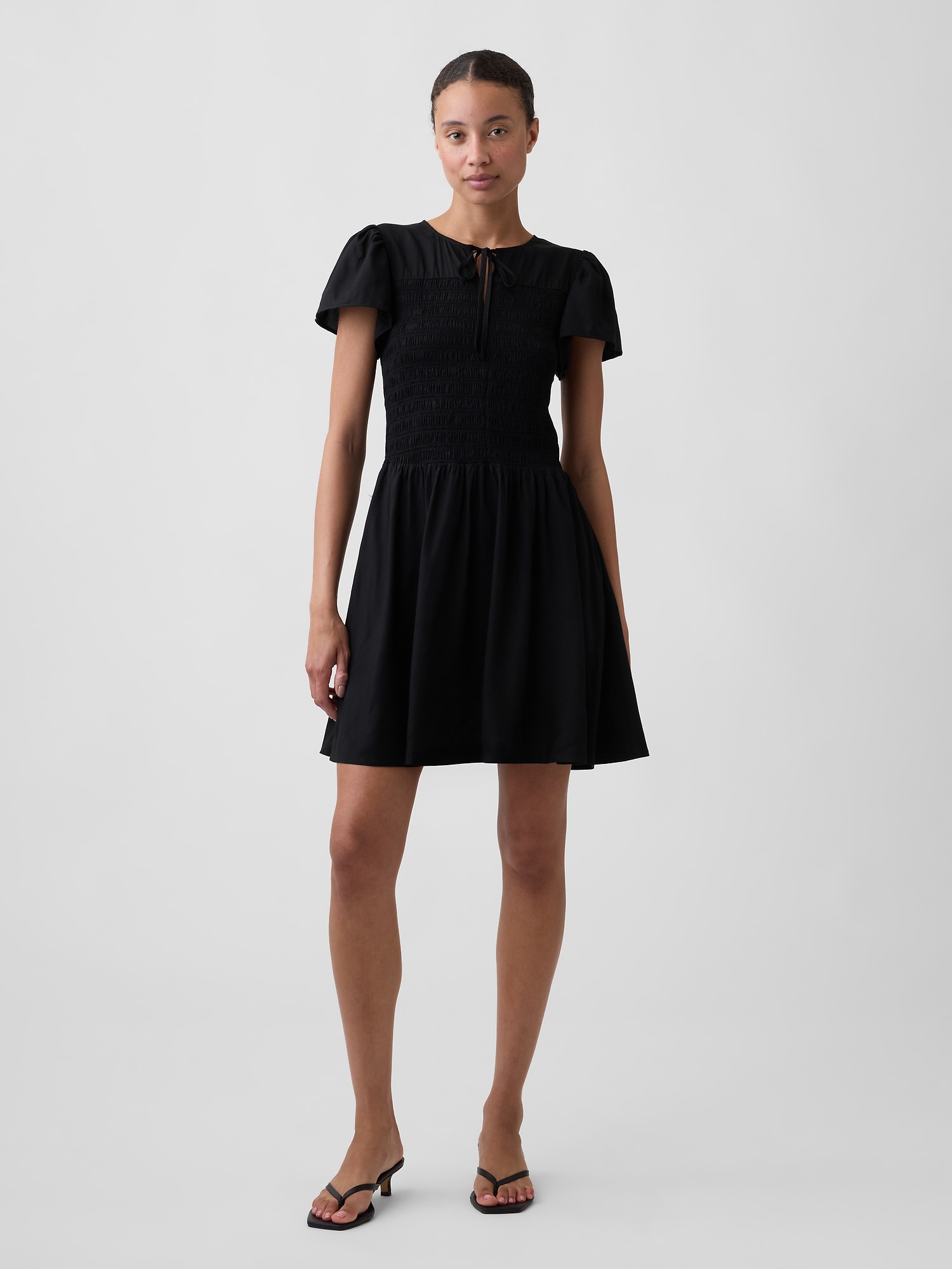 Smocked Flutter Sleeve Mini Dress