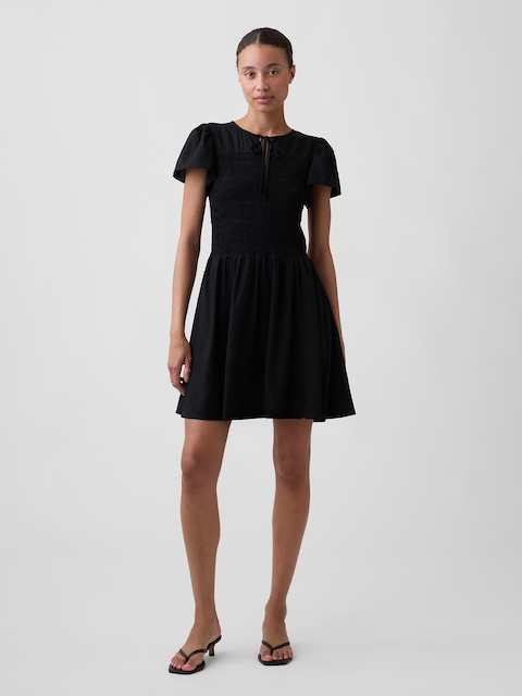 Smocked Flutter Sleeve Mini Dress