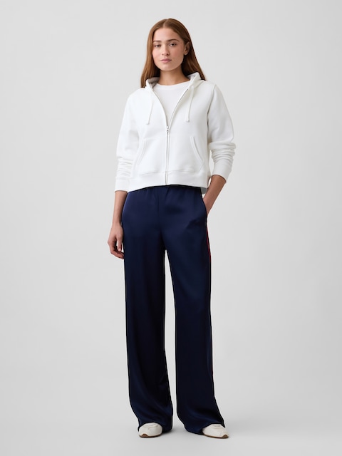Satin Pull-On Track-Stripe Pants