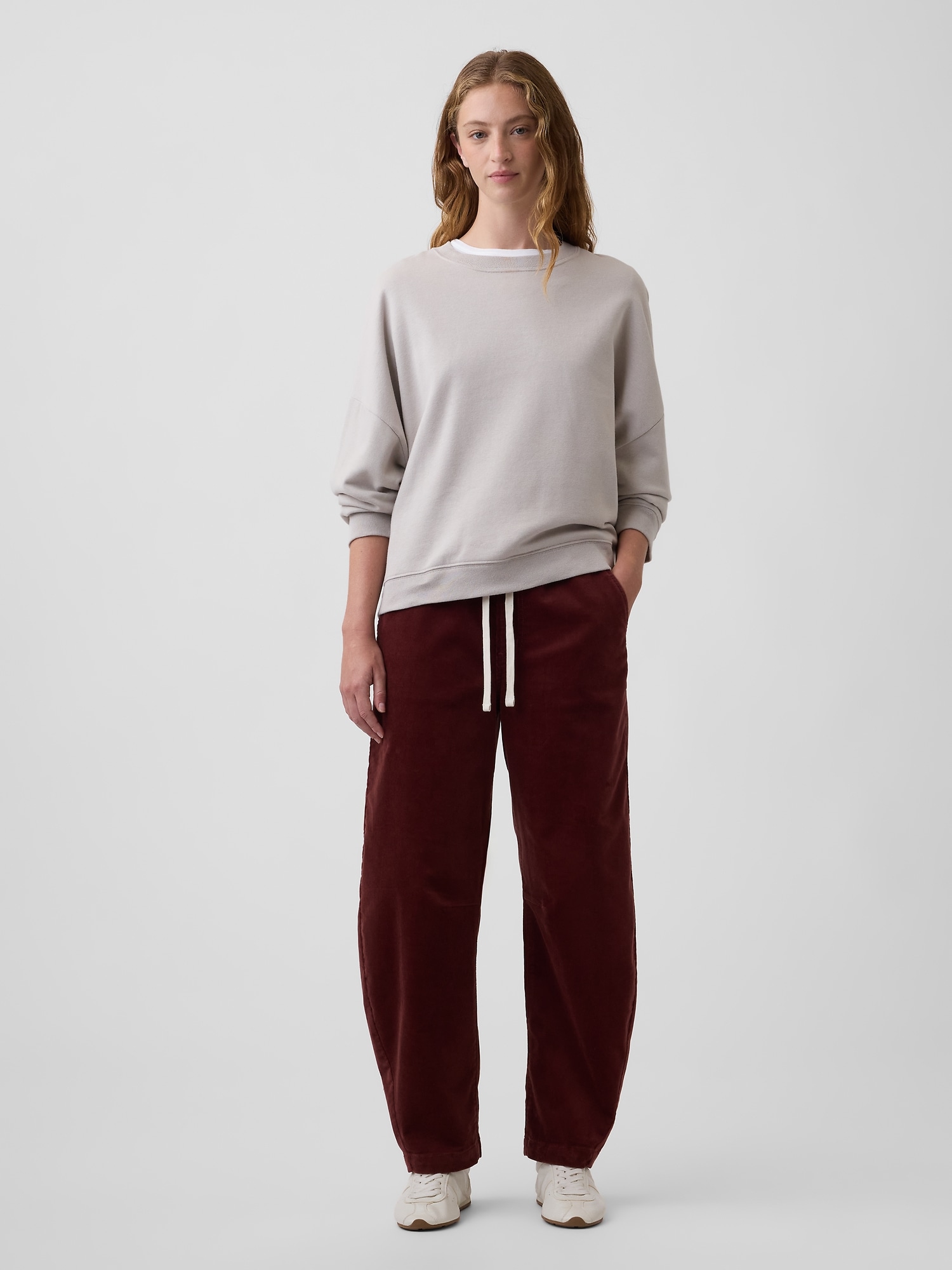 Mid Rise Pull-On Barrel Corduroy Pants