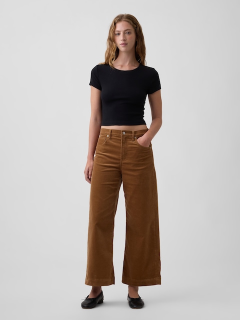 High Rise Wide-Leg Crop Corduroy Pants