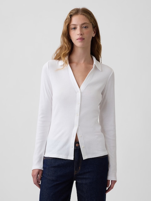 Ribbed Collared Top