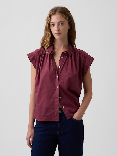 Collared Cap-Sleeve Shirt