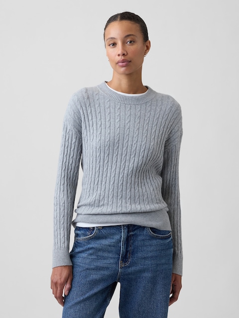 CashSoft Relaxed Cable-Knit Crewneck Sweater
